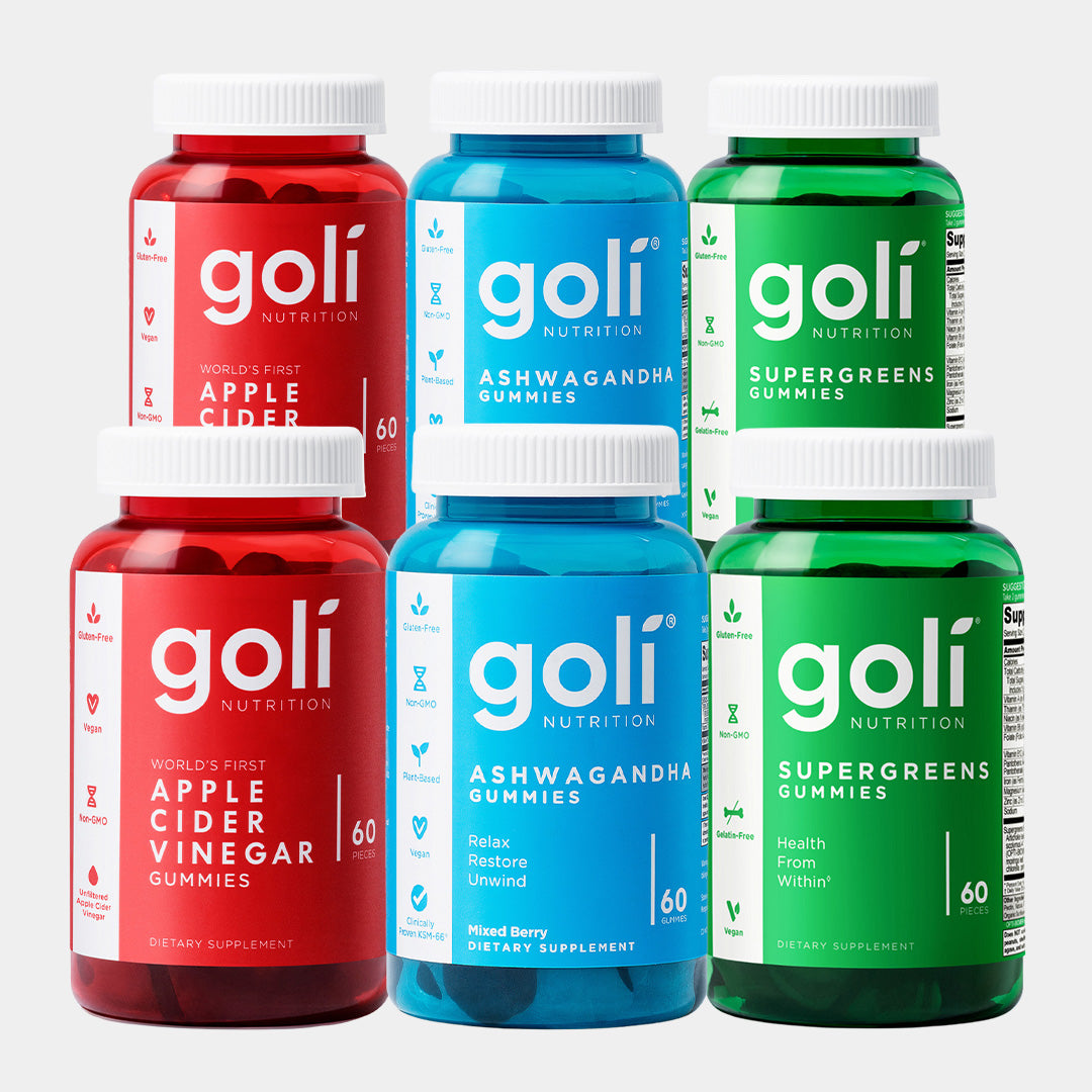 Goli 6-Pack Nightly Wellness Set — ACV, KSM-66 Ashwagandha And Supergreens, Vegan