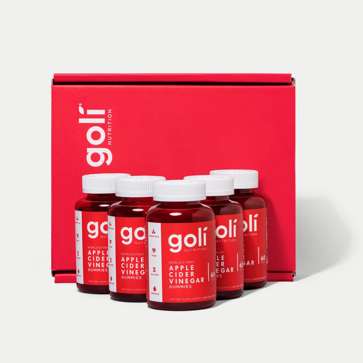 Goli Five Jars of Apple Cider Vinegar Gummies — Vegan, Gluten-Free, Non-GMO Formula