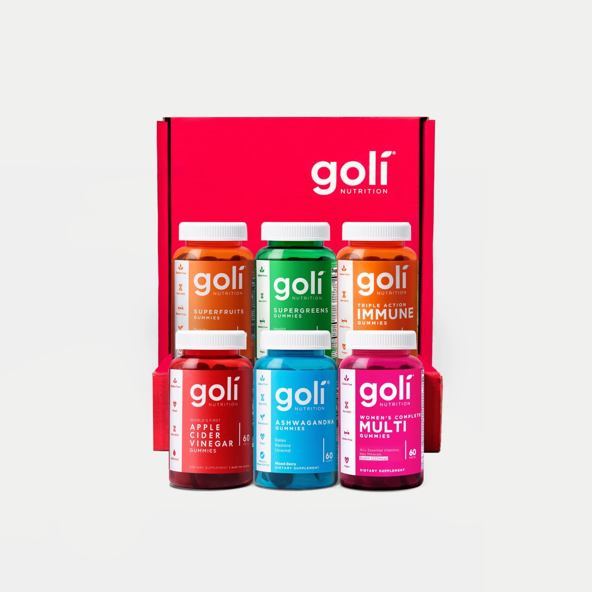 Gluten-Free Daily Set With ACV And KSM-66 Ashwa: Complete Goli® Gummies 6-Pack - Women