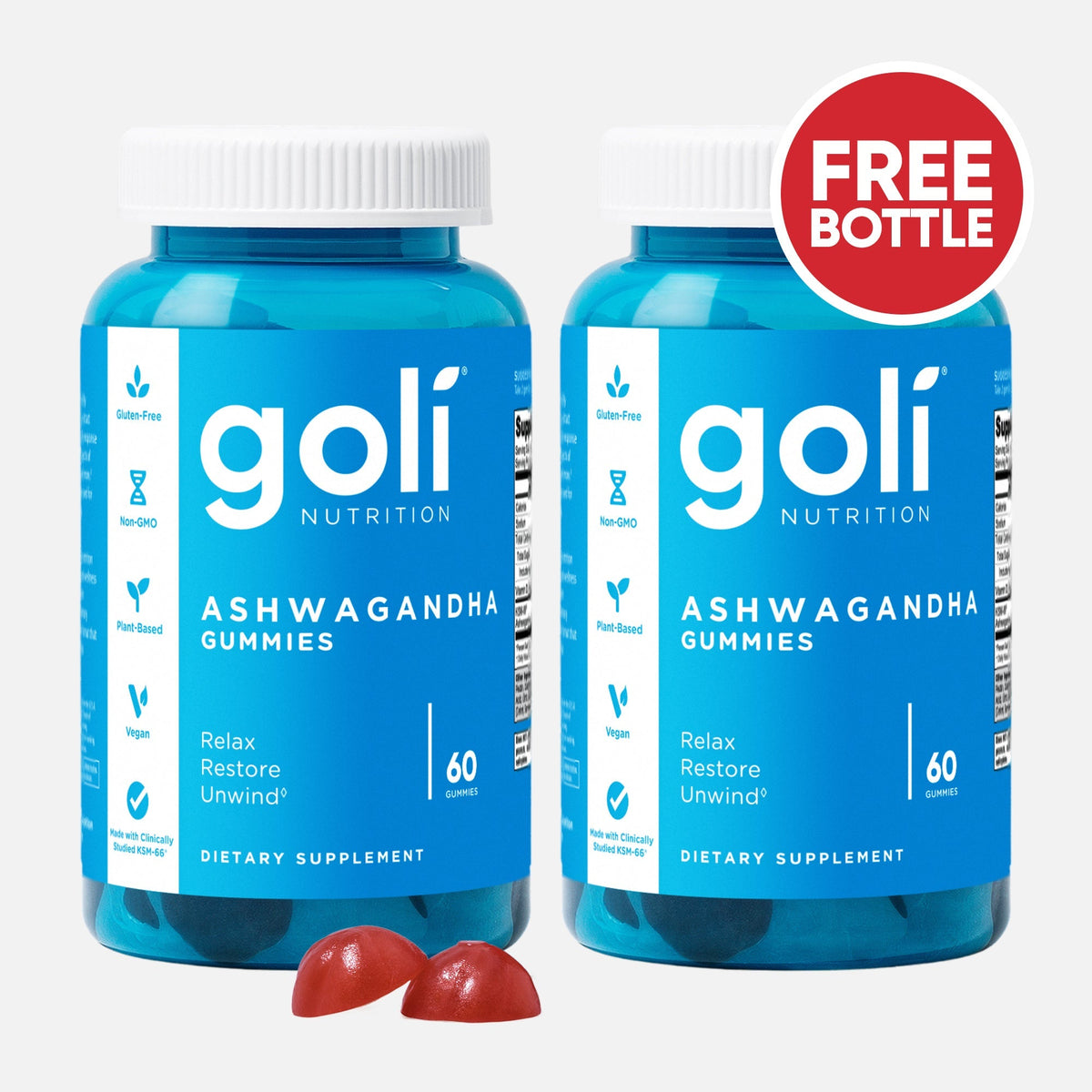 Goli® KSM-66 Ashwagandha With Vitamin D — Vegan Gelatin-Free Ashwa Gummies Pack Duo