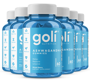 Goli 6 Bottles of Ashwagandha Gummies — KSM-66 Root Extract, Vitamin D, Gelatin-Free