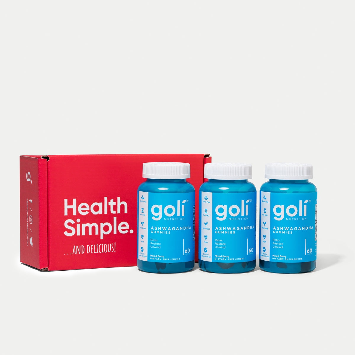 Goli 3 Jars of Ashwagandha Gummies, Loyalty Bonus — KSM-66 With Vitamin D, Vegan
