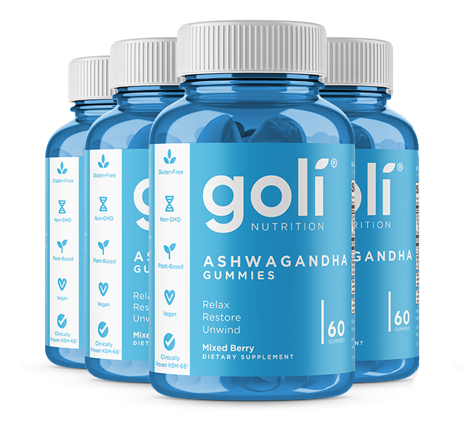Goli 4 Bottles of Ashwagandha Gummies, Loyalty Bonus — KSM-66 Root Extract, Vitamin D