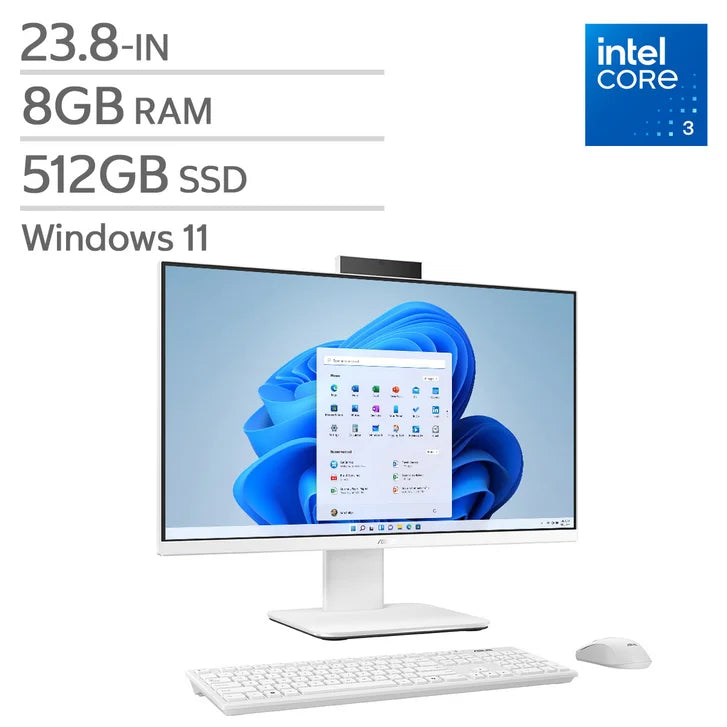 ASUS 23.8-in All-in-One Desktop, Intel Core i3-1315U - 8GB RAM, 512 GB SSD F6825