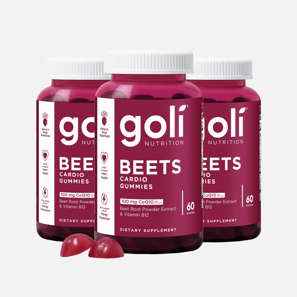 Goli 3 Jars of Beets Cardio Gummies — CoQ10, Beet Root Extract & Vitamin B12