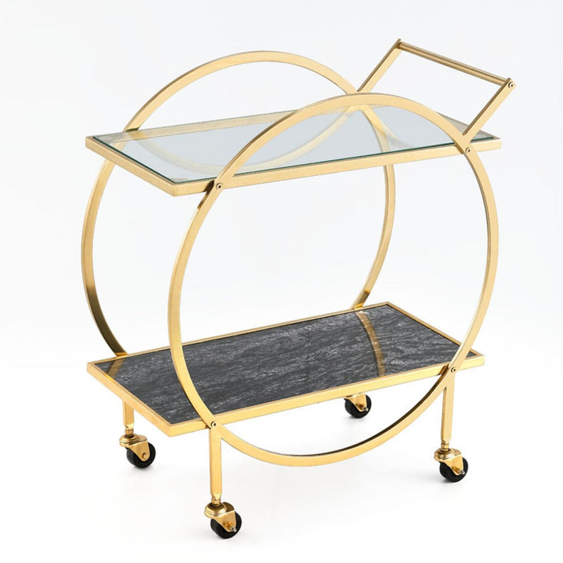 Zara 2-Tier Circular Rolling Bar Storage Cart with Mirrored Top, Gold K4344