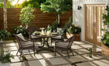 CANVAS Lorette Outdoor Patio Round Dining Set with Wicker Chairs and Built-in Umbrella Pedestal, Brown, 5-pc