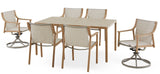 CANVAS Sauble Sling Outdoor Patio Dining Set with Swivel Chairs and Umbrella Hole, Tan, 7-pc