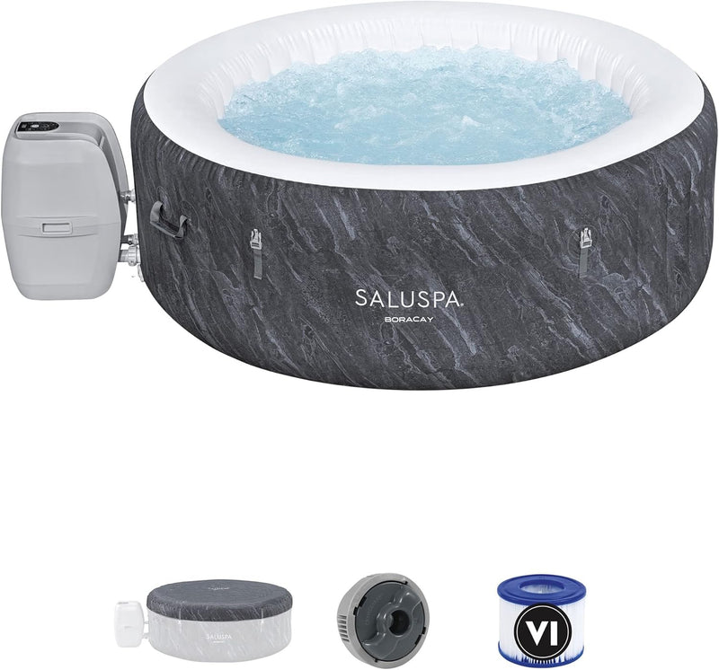 SaluSpa Fiji AirJet Large Round 2 to 4 Person Inflatable Hot Tub Portable Outdoor Spa with 120 AirJets and EnergySense Cover, Grey O3745