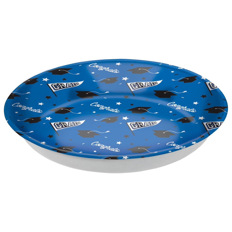 "Congrats Grad" Round Plastic Reusable Serving Bowl, Blue, 14-in, for Graduation O9816