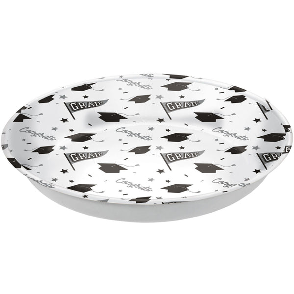 "Congrats Grad" Round Plastic Reusable Serving Bowl, White, 14-in, for Graduation B8420