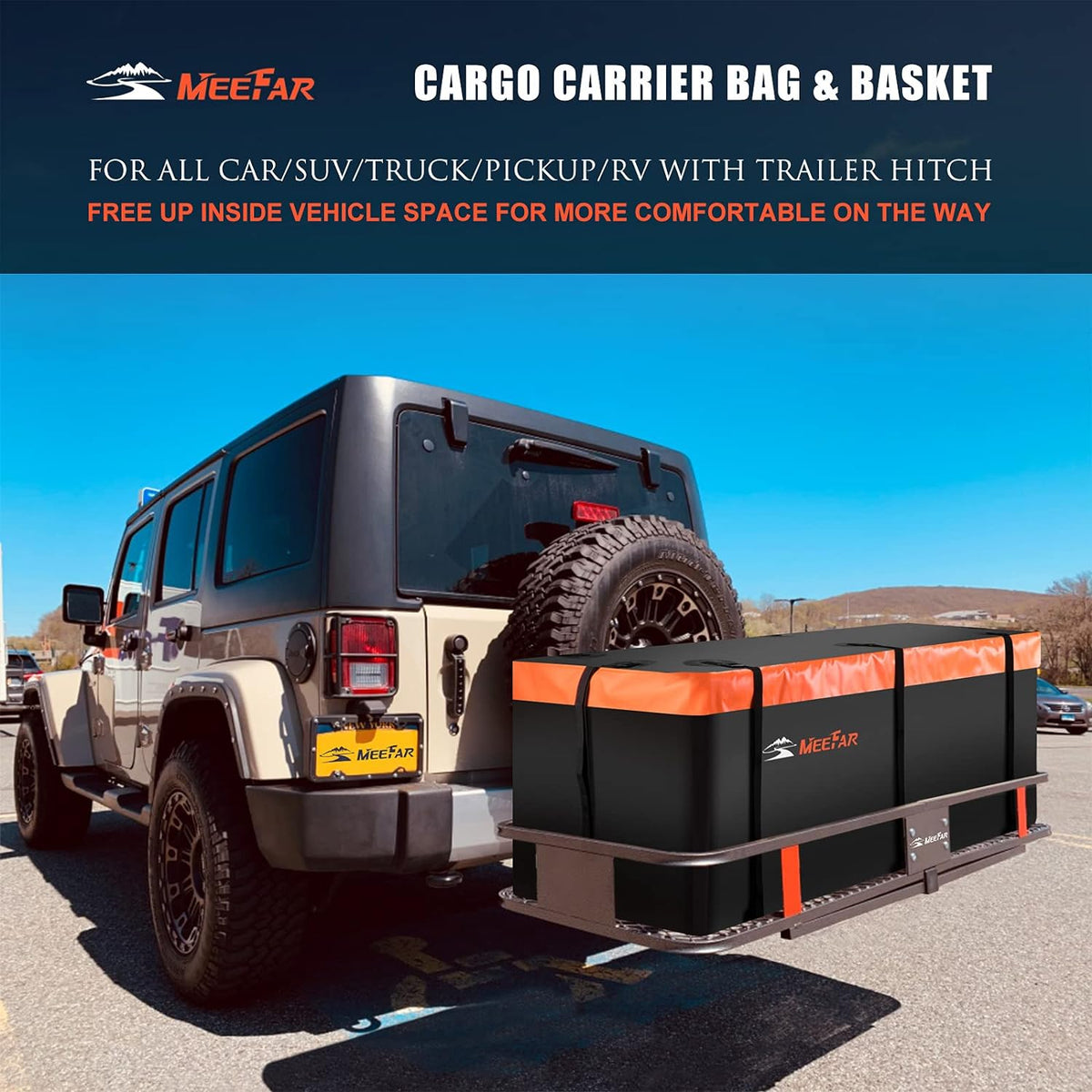 Roof Rack Carrier Basket Universal Rooftop 51" X 36" X 5" Waterproof Bag 15 Cubic Feet (44" 34" 17"), and Cargo Net with Attachment Hooks, Ratchet Straps