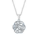 Diamond Cut Floral Pendant in White Gold