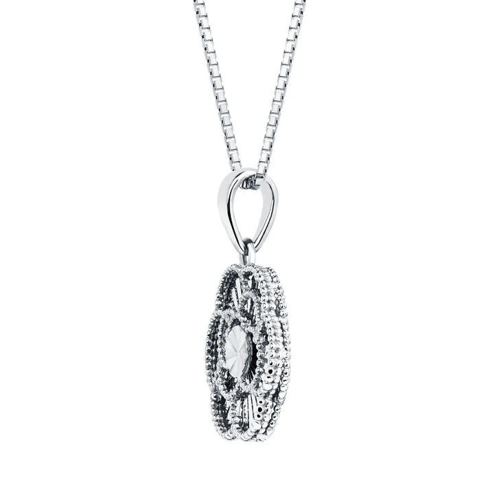 Diamond Cut Floral Pendant in White Gold
