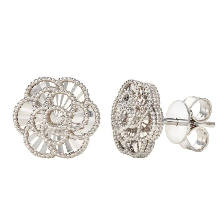 Diamond Cut Floral Pendant in White Gold
