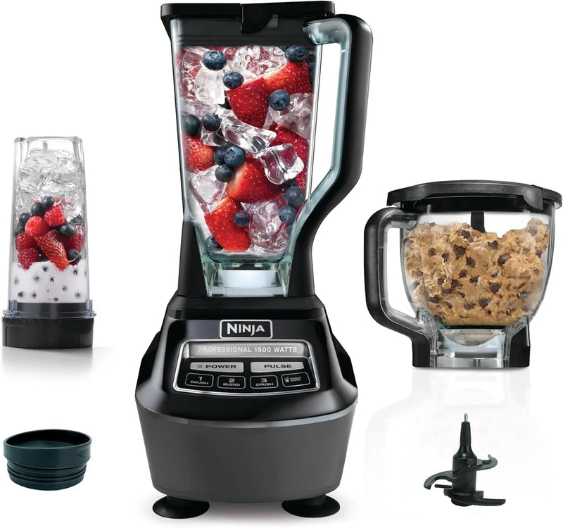 Blender, Mega Kitchen System, 1500W, 4 Functions for Smoothies, Processing, Dough, Drinks & More, with 72 Blender Pitcher, 64 Processor Bowl, 2 Nutri Cups Lids, Black, BL770 J9973