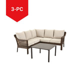 Bracebridge All-Weather Wicker Outdoor Patio Sectional with Woodgrain Steel Table Top, Brown, 3-pc