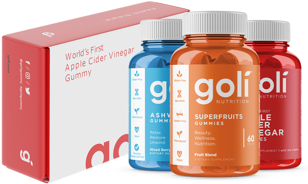 Goli 6 Pack; ACV, Ashwa & Superfruits — Vegan Gummies with KSM-66 & Vitamin D