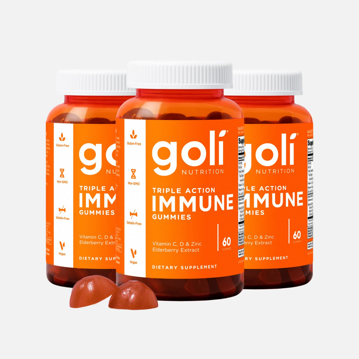 Goli 3 Jars of Immune Gummies — Elderberry Extract With Vitamin C, D & Zinc