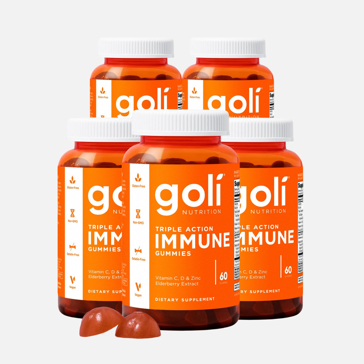 Goli 5 Bottles of Immune Gummies — Elderberry Extract with Vitamin C, D & Zinc