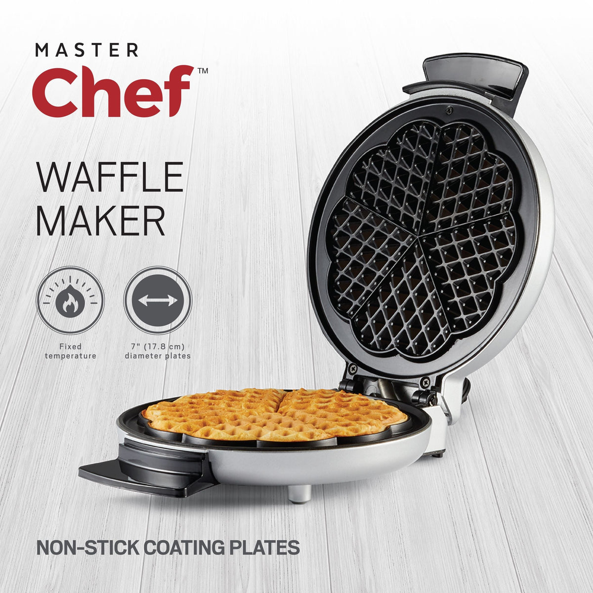 Round, Non-Stick Waffle Maker, Silver