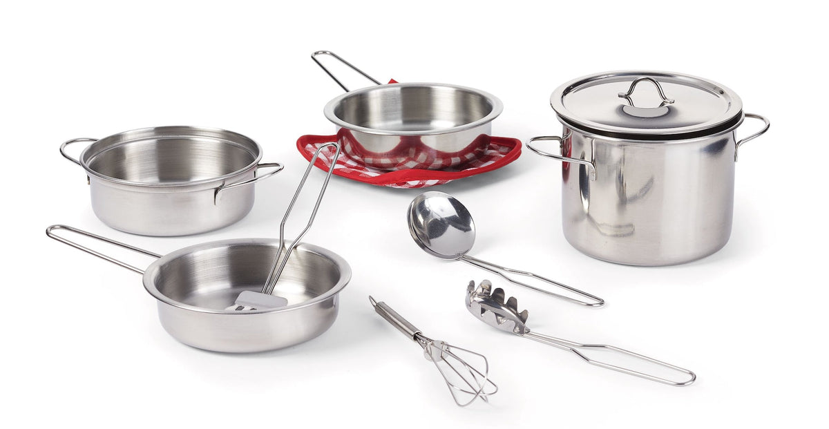 Toy Kitchen Stainless Steel Cookware Set For Kids, 10 pc, Ages 3+