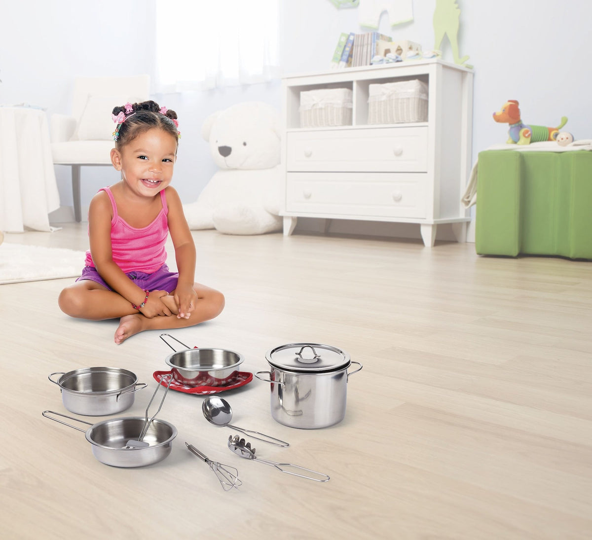Toy Kitchen Stainless Steel Cookware Set For Kids, 10 pc, Ages 3+