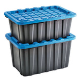 Heavy Duty Stackable Storage Box with Lid, 102-L, Black/Blue