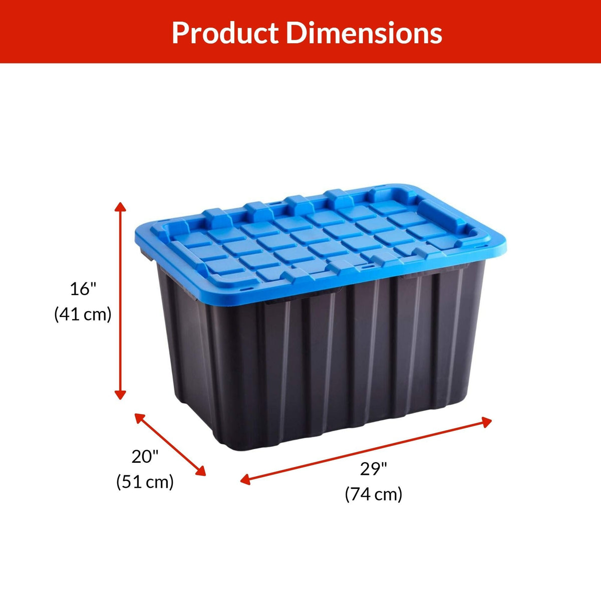 Heavy Duty Stackable Storage Box with Lid, 102-L, Black/Blue
