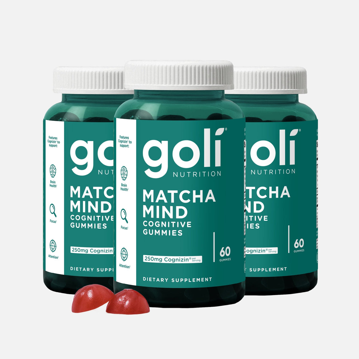 Goli 3 Jars of Matcha Mind Gummies — Cognizin for Focus and Cognitive Health