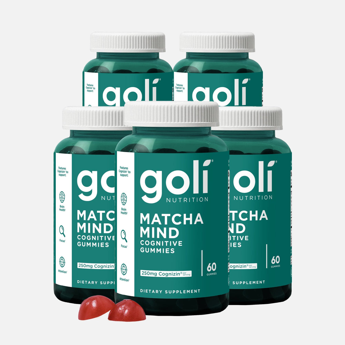 Goli 5 Bottles of Matcha Mind Gummies — Cognizin for Focus and Cognitive Health
