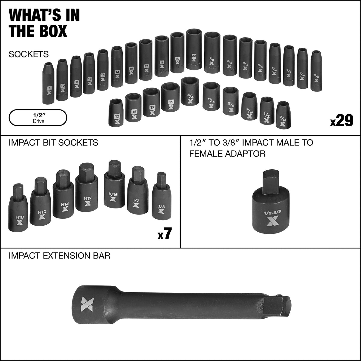 MAXIMUM 1/2-in Drive Professional Grade Impact Socket Set, 38-pc, CRMO
