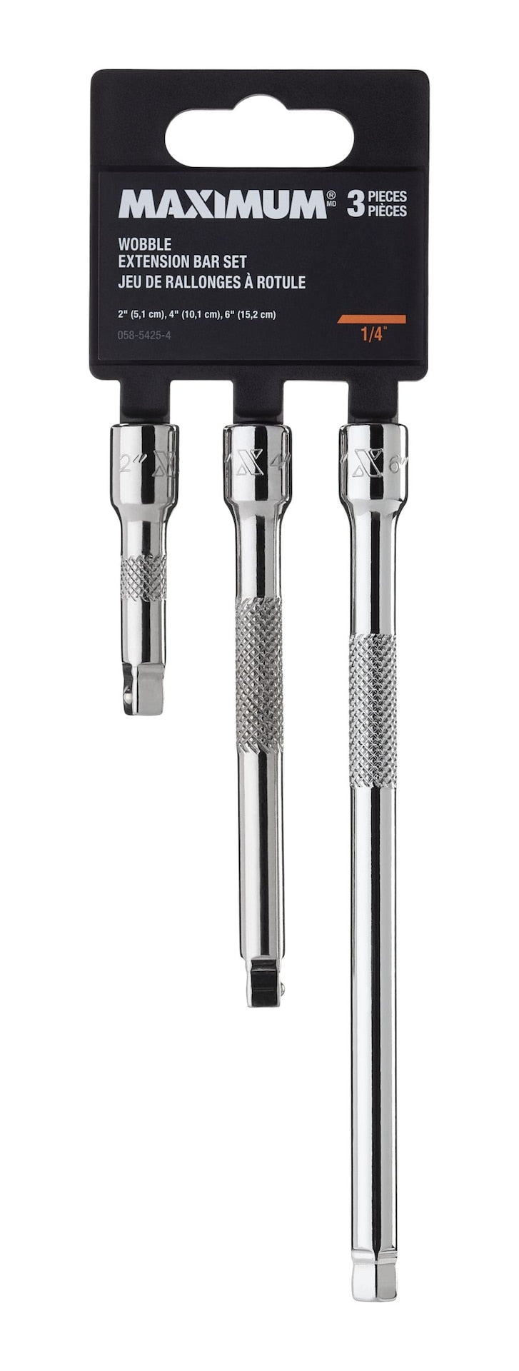 MAXIMUM 3 Piece 1/4" Drive Wobble Extension Bar Set