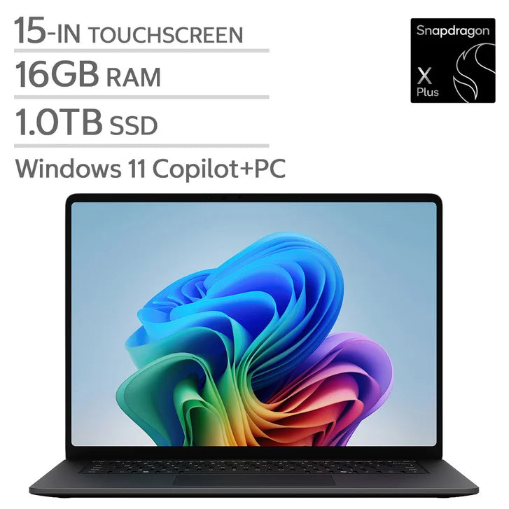 Microsoft Surface 15.0-in. Copilot+ PC Touchscreen Laptop, Qualcomm Snapdragon X2 Plus - 16GB RAM, 1 TB SSD - Black A9216