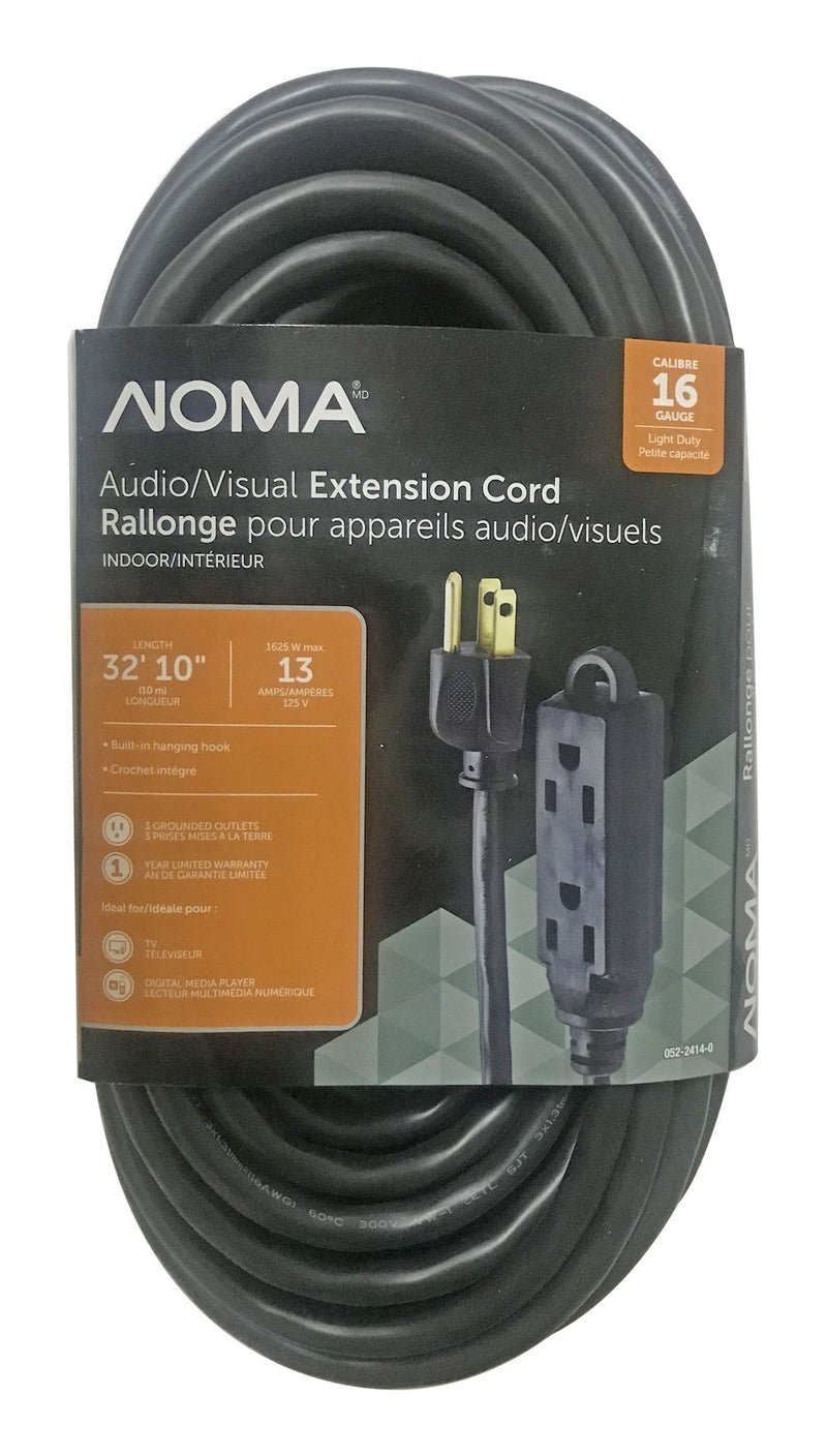 32-ft 10-in 16/3 Light Duty Extension Cord with 3 Grounded Outlets. Audio / Visual, Black G6432
