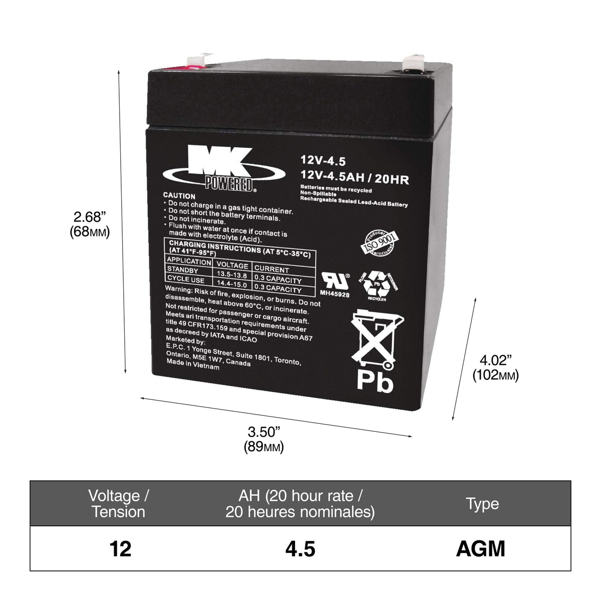 YELLOWTOP 9014-045 Group Size 34/78 Dual Purpose AGM Battery, 750 CCA
