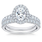 Oval Cut and Round Brilliant Diamond Halo Wedding Set (1.85 ctw)