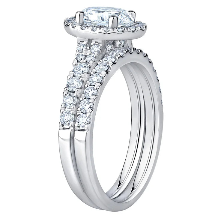 Oval Cut and Round Brilliant Diamond Halo Wedding Set (1.85 ctw)