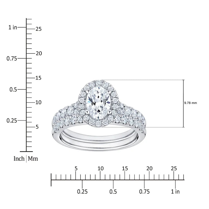 Oval Cut and Round Brilliant Diamond Halo Wedding Set (1.85 ctw)
