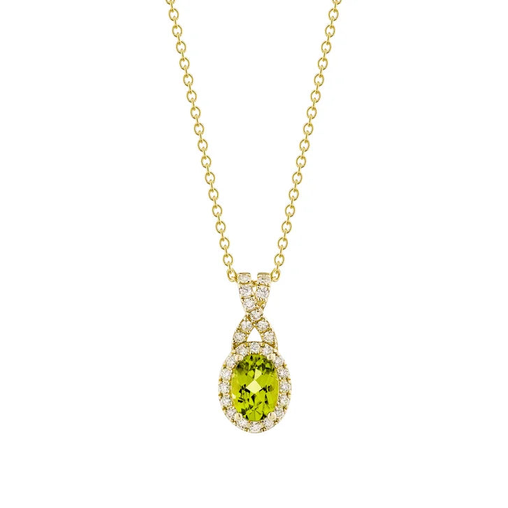 Oval Cut Peridot and Diamond Pendant (0.19 ctw) K1316
