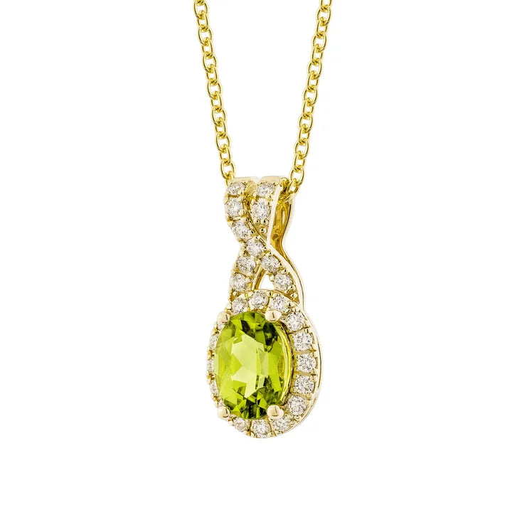 Oval Cut Peridot and Diamond Pendant (0.19 ctw)