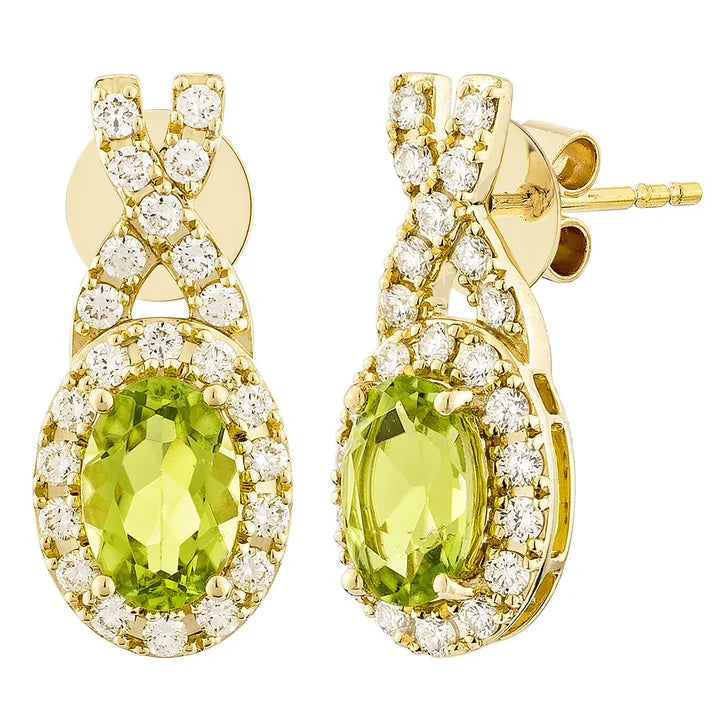 Oval Shaped Peridot and Diamond Earrings (0.30 ctw) M958