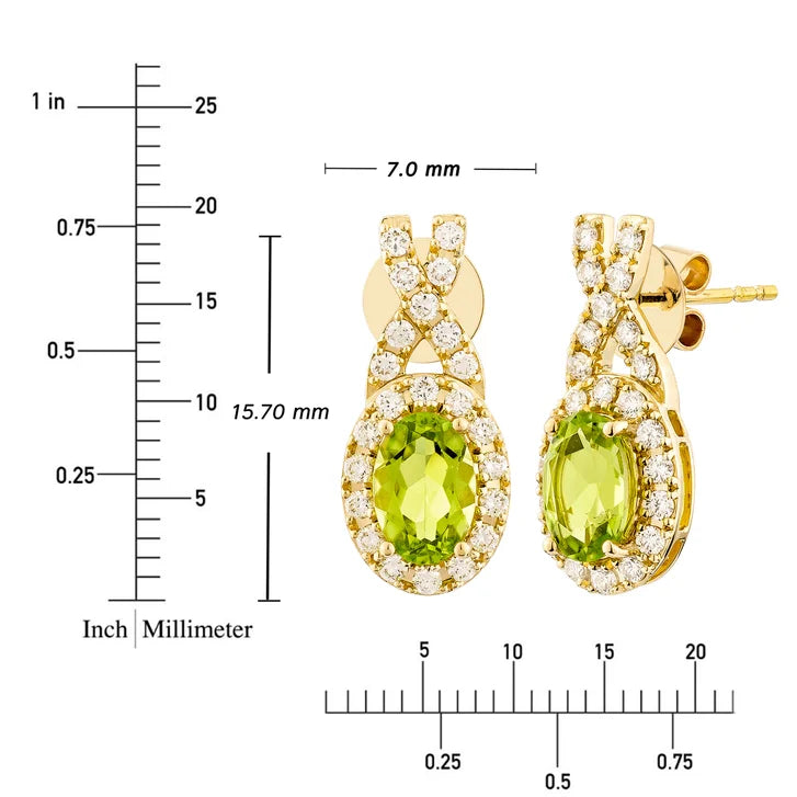 Oval Shaped Peridot and Diamond Earrings (0.30 ctw)