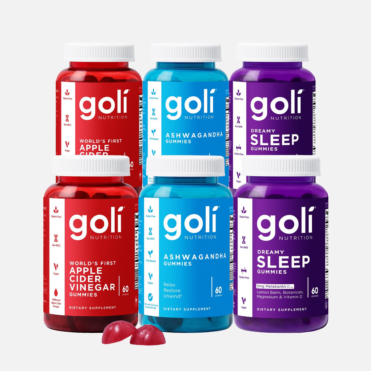 Goli Vegan Non-GMO ACV Gummies With KSM-66 Ashwagandha & Vitamin D — Reset Relax Restore Bundle