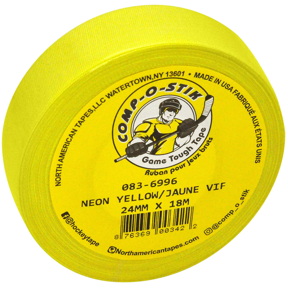 or Hockey Tape, Bright Yellow, 24-mm x 18-m