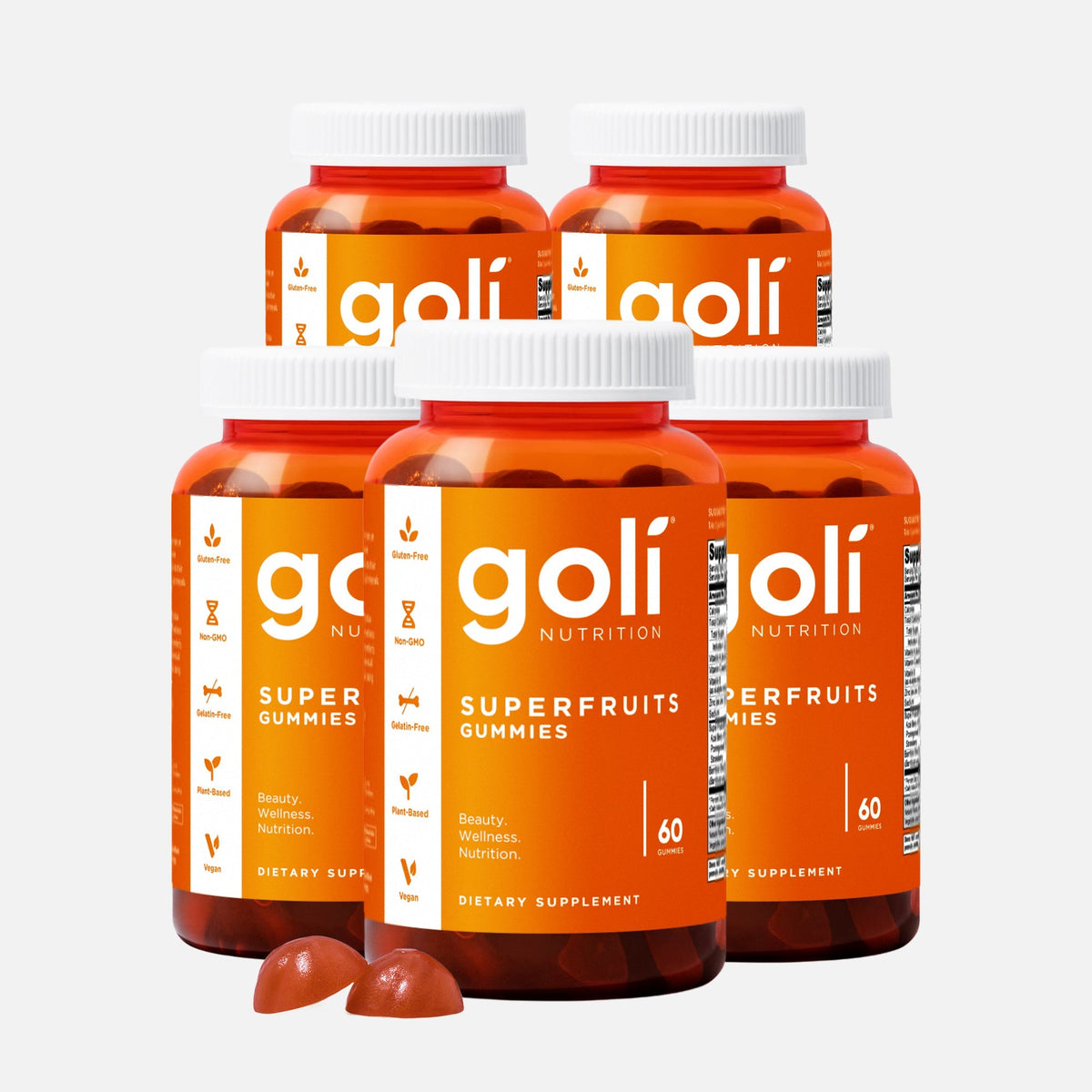 Goli 5 Bottles of Superfruits Gummies — Collagen-Enhancing Superfruit Blend