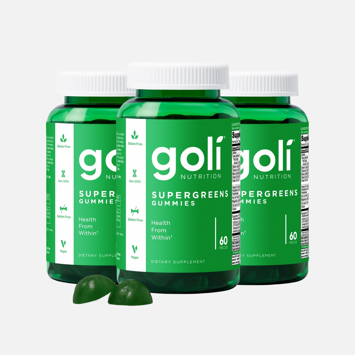 Goli 3 Jars of Supergreens Gummies — Artichoke Leaf Extract With Essential Vitamins