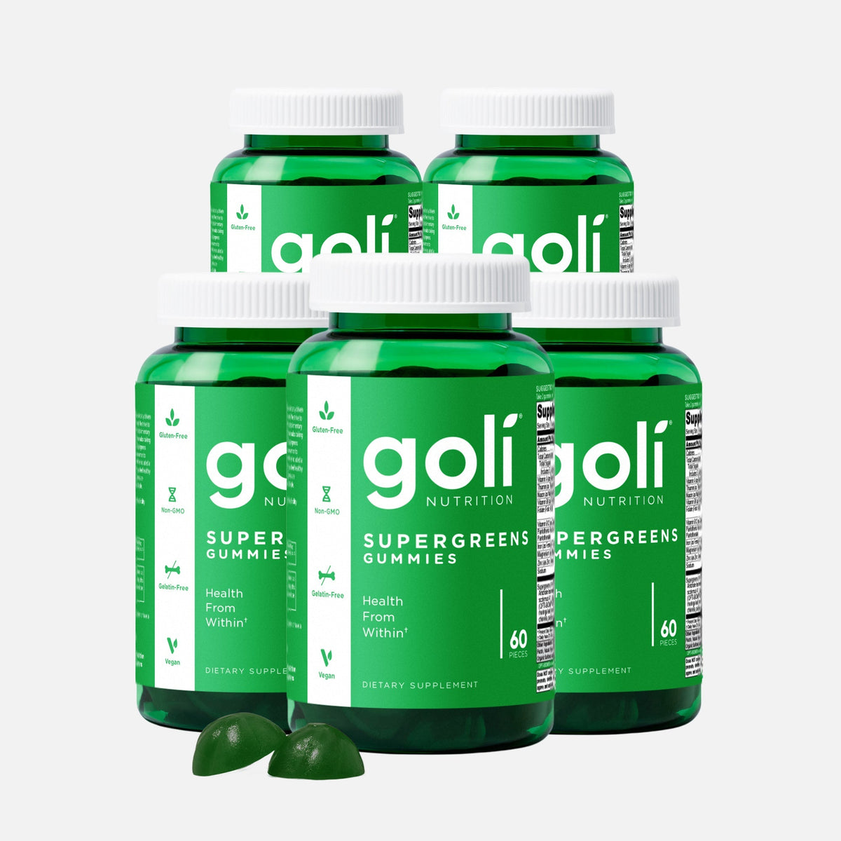 Goli 5 Bottles of Supergreens Gummies — Artichoke Leaf Extract, Essential Vitamins