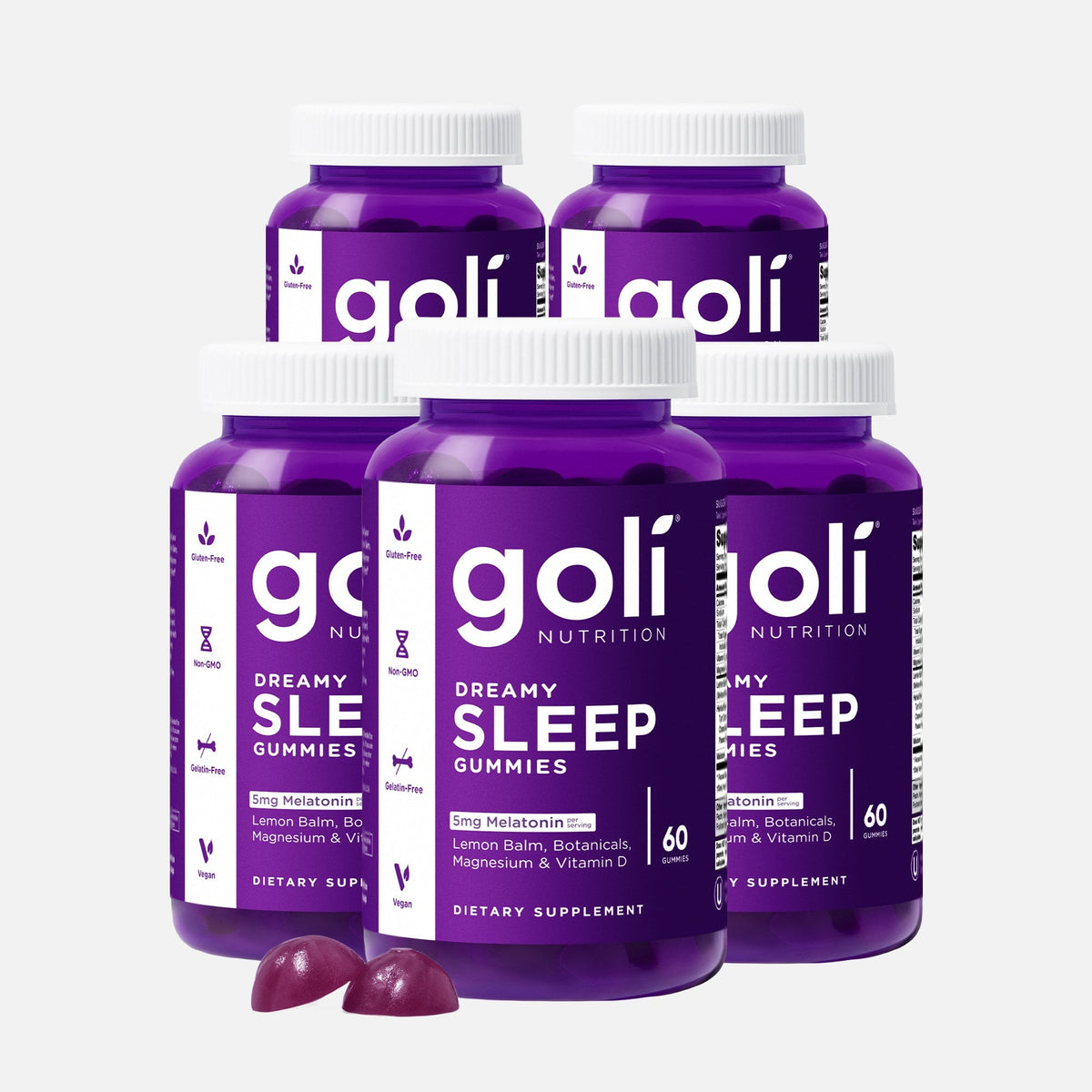 Goli 5 Bottles of Sleep Gummies — Melatonin, Magnesium, Lemon Balm and Vitamin D
