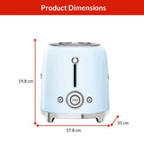 Retro Style Electric Toaster with Multi-Function Control, Light Blue, 2-Slices